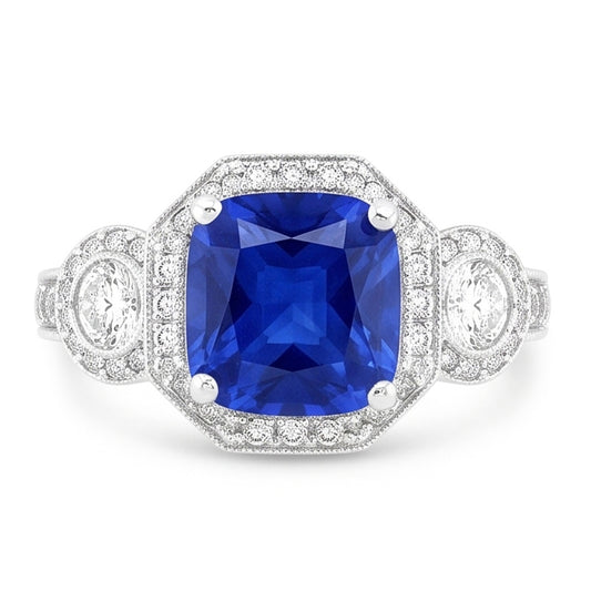 Vintage Style Natürlicher Diamant ( nicht im Labor gezüchtet ) Saphir Radiant Cut Ring 4,50 Karat Milgrain