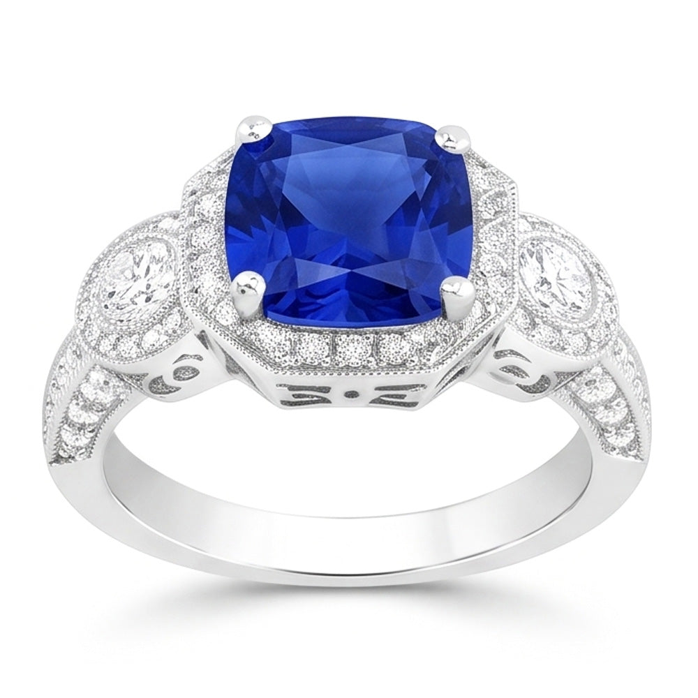 Vintage Style Natürlicher Diamant ( nicht im Labor gezüchtet ) Saphir Radiant Cut Ring 4,50 Karat Milgrain