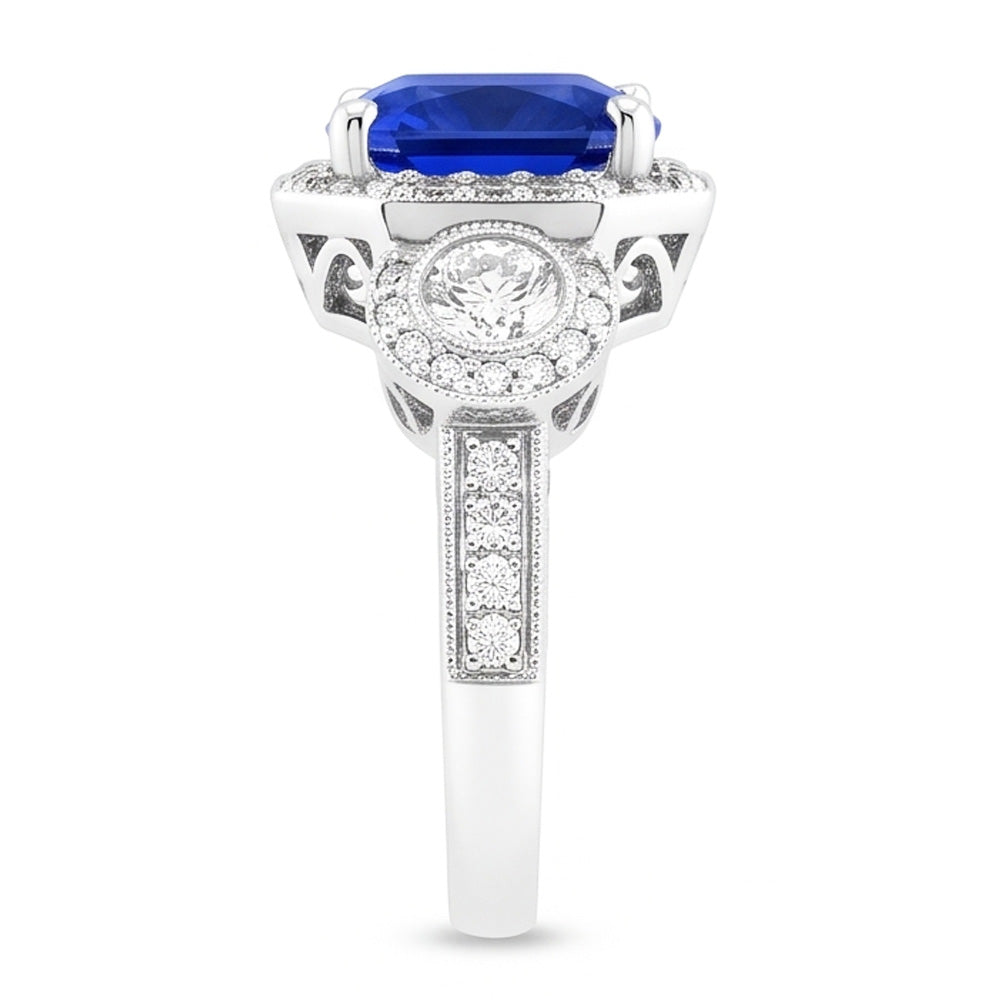 Vintage Style Natürlicher Diamant ( nicht im Labor gezüchtet ) Saphir Radiant Cut Ring 4,50 Karat Milgrain