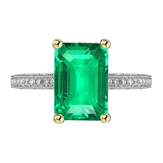 Edelstein-Ring Bicolor 14K Gold mit Smaragd – Hauptansicht