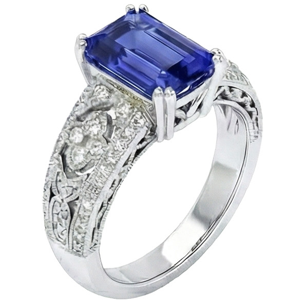 Vintage Style Smaragdblauer Saphir & Aus der Erde Abgebauter Natürlicher Diamant Damenring 9,75 Karat