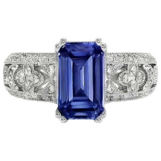 Vintage Style Smaragdblauer Saphir & Aus der Erde Abgebauter Natürlicher Diamant Damenring 9,75 Karat