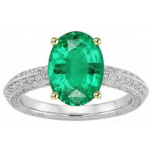 Edler Smaragd Edelstein-Ring 3,50-Karat 14 Karat Zweifarbig Gold – Frontansicht