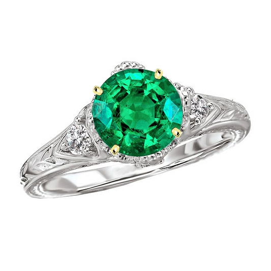 Rund-Brillant Edler Smaragd Ring in Zweifarbiges 14K Gold – Hauptansicht
