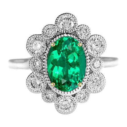 Smaragd Oval-Schliff Schmuckstein-Ring in 14 Karat Zweifarbig Gold – Hauptansicht