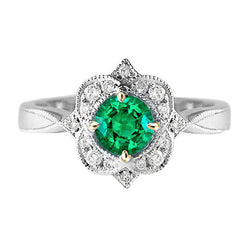 Kolumbianischer Smaragd im Rund-Brillant Schmuckstein-Ring 1,50