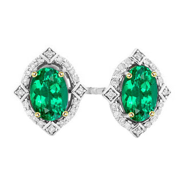 Kolumbianischer Smaragd Gemstone Earring 1,50-Karat 14 Karat Zweifarbig Gold – Hauptansicht