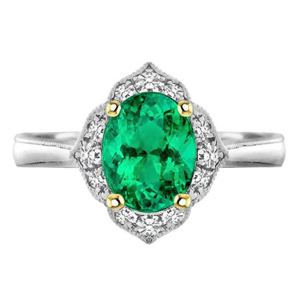 Kolumbianischer Smaragd Oval Farbstein-Ring in Bicolor 14K Gold – Hauptansicht