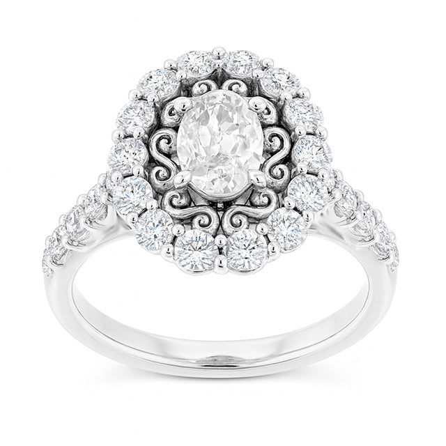 Vintage Stil Halo Ring Oval Altschliff Echt Aus der Erde Abgebauter Natürlicher Diamant Krappen Set 6.25 Karat