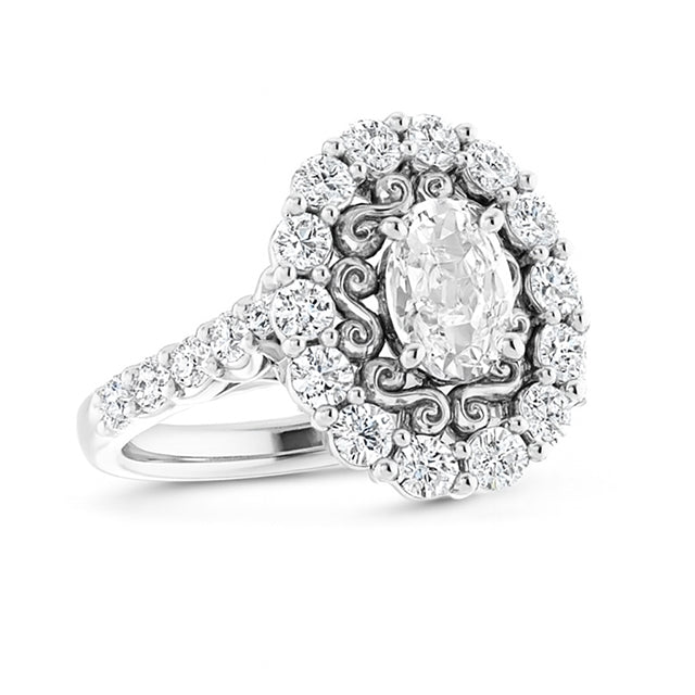 Vintage Stil Halo Ring Oval Altschliff Echt Aus der Erde Abgebauter Natürlicher Diamant Krappen Set 6.25 Karat