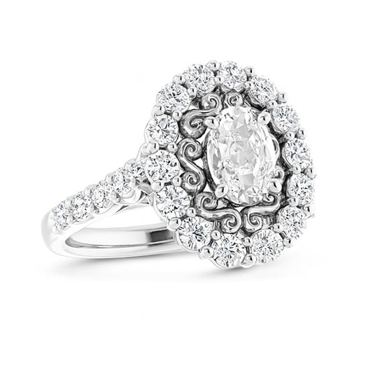 Vintage Stil Halo Ring Oval Altschliff Echt Aus der Erde Abgebauter Natürlicher Diamant Krappen Set 6.25 Karat