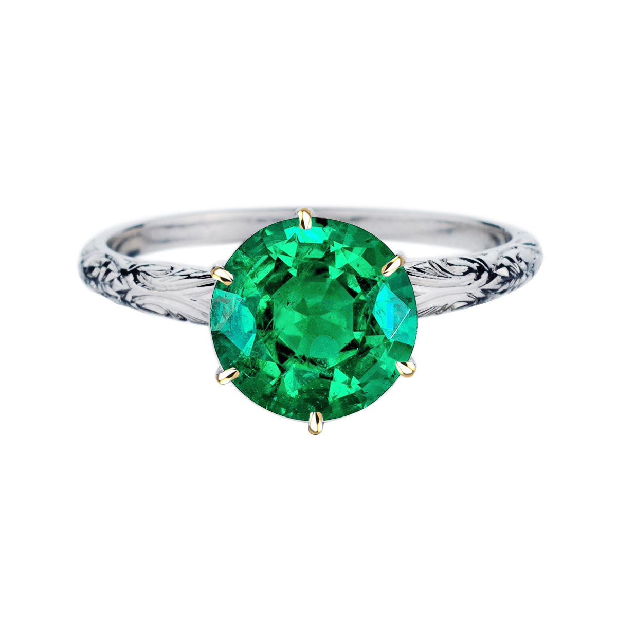 Edelstein-Ring Zweifarbiges 14K Gold mit Kolumbianischer Smaragd – Hauptansicht