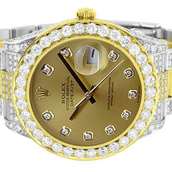 Vollständig vereiste Rolex Datejust-Diamantuhr aus Edelstahl und 10 Karat Gold