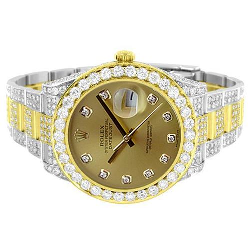 Vollständig vereiste Rolex Datejust-Diamantuhr aus Edelstahl und 10 Karat Gold1
