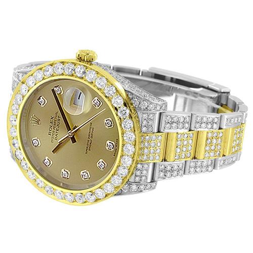 Vollständig vereiste Rolex Datejust-Diamantuhr aus Edelstahl und 10 Karat Gold2