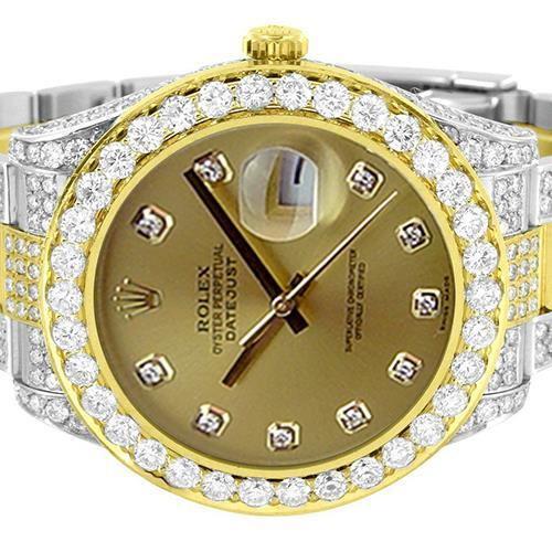 Vollständig vereiste Rolex Datejust-Diamantuhr aus Edelstahl und 10 Karat Gold