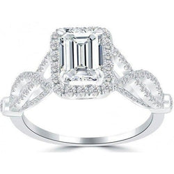 WG 14K 3Kt. Echt Aus der Erde Abgebauter Natürlicher Diamant Smaragd & Runder Halo Ring Twisted Shank Damen Schmuck
