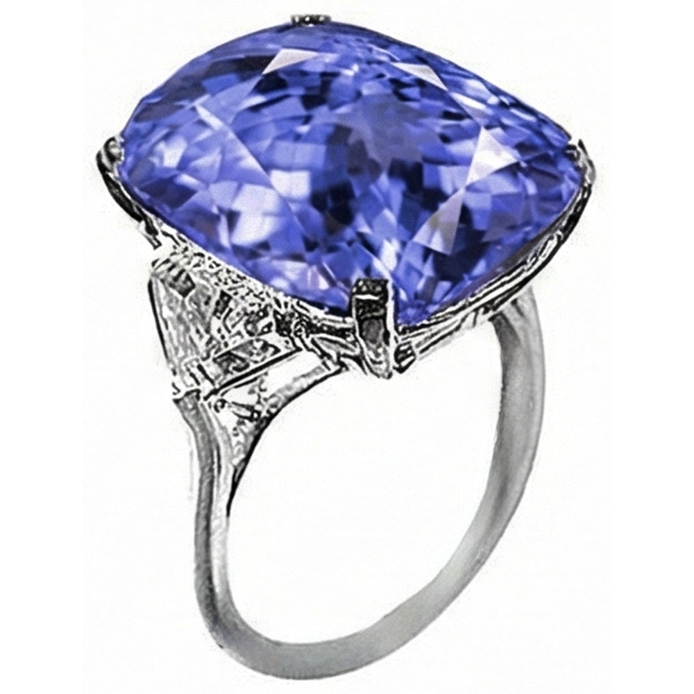 WG 14K AAA Kissen Tansanit & Trillion Aus der Erde Abgebauter Natürlicher Diamanten 6.30 ct. 3-Stein-Ring