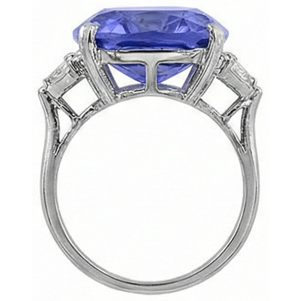 WG 14K AAA Kissen Tansanit & Trillion Aus der Erde Abgebauter Natürlicher Diamanten 6.30 ct. 3-Stein-Ring