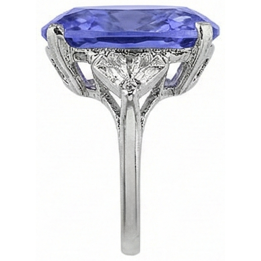 WG 14K AAA Kissen Tansanit & Trillion Aus der Erde Abgebauter Natürlicher Diamanten 6.30 ct. 3-Stein-Ring