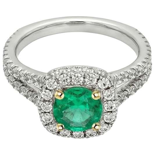 Schmuckstein-Ring Zweifarbiges 14K Gold mit Edler Smaragd – Frontansicht