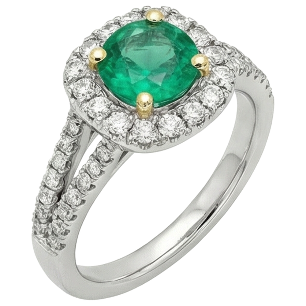 Erdgewonnener Edler Smaragd Schmuckstein-Ring 2 Karat Zweifarbiges 14K Gold – Seitenansicht