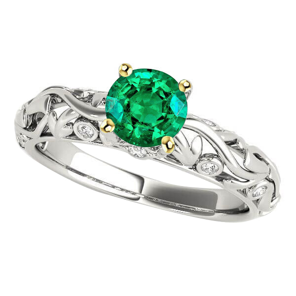 Edler Smaragd Rund-Brillant Farbstein-Ring in Zweifarbiges 14K Gold – Hauptansicht
