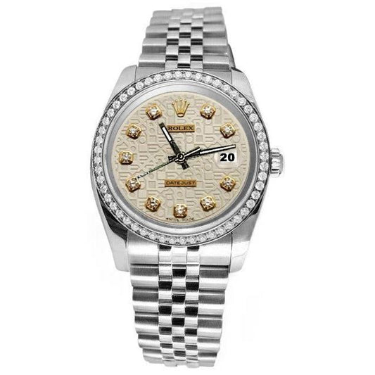 Weißes Diamant-Zifferblatt mit Lünette, Edelstahl-Uhr, Rolex Perpetual Date, nur SCHNELLES SETZEN
