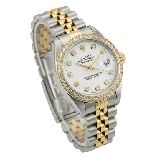 Weißes Zifferblatt, Lünette, Jubiläum-Edelstahl und goldene Rolex Datejust dame-Uhr
