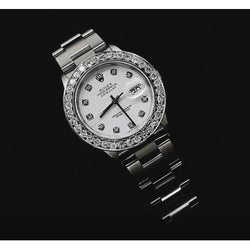 Weißes Zifferblatt, individuelle Rolex-DateJust-Uhr mit Diamanten und großer Lünette aus Edelstahl