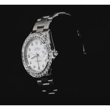Weißes Zifferblatt, individuelle Rolex-DateJust-Uhr mit Diamanten und großer Lünette aus Edelstahl1