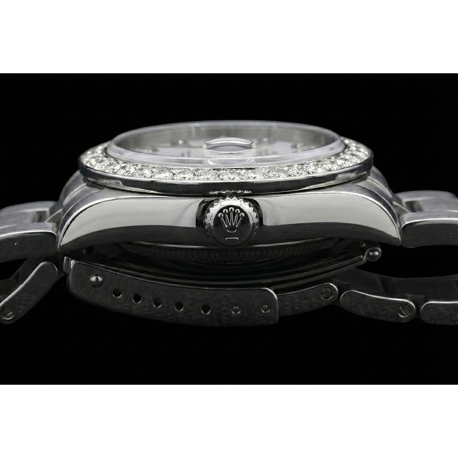 Weißes Zifferblatt, individuelle Rolex-DateJust-Uhr mit Diamanten und großer Lünette aus Edelstahl