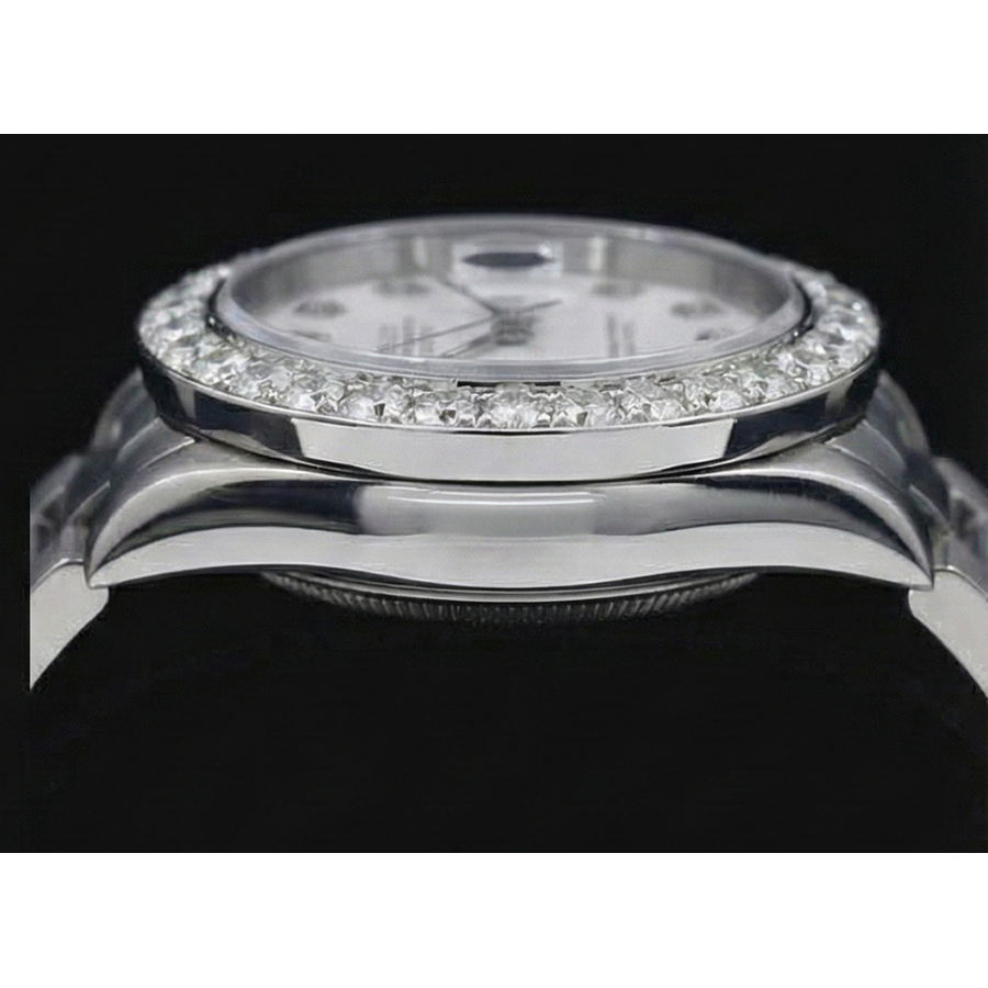 Weißes Zifferblatt, individuelle Rolex-DateJust-Uhr mit Diamanten und großer Lünette aus Edelstahl