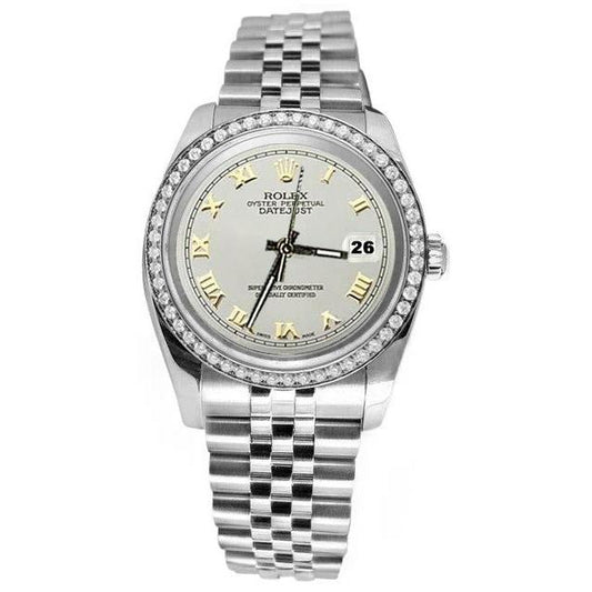Weißes römisches Zifferblatt, Diamantlünette, Edelstahl-Datum, Just Betrachten Jubilee Rolex SCHNELLES EINSTELLEN