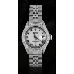 Weißes römisches Zifferblatt, Diamantlünette, Rolex-DateJust-Uhr, Edelstahl-Jubiläumsarmband