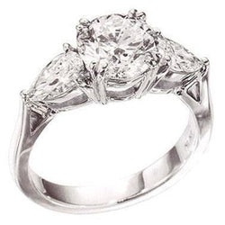 Weißgold 14K Rund und Birne 4.50 Karat Echt Aus der Erde Abgebauter Natürlicher Diamantring mit drei Steinen