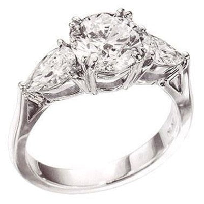 Weißgold 14K Rund und Birne 4.50 Karat Echt Aus der Erde Abgebauter Natürlicher Diamantring mit drei Steinen