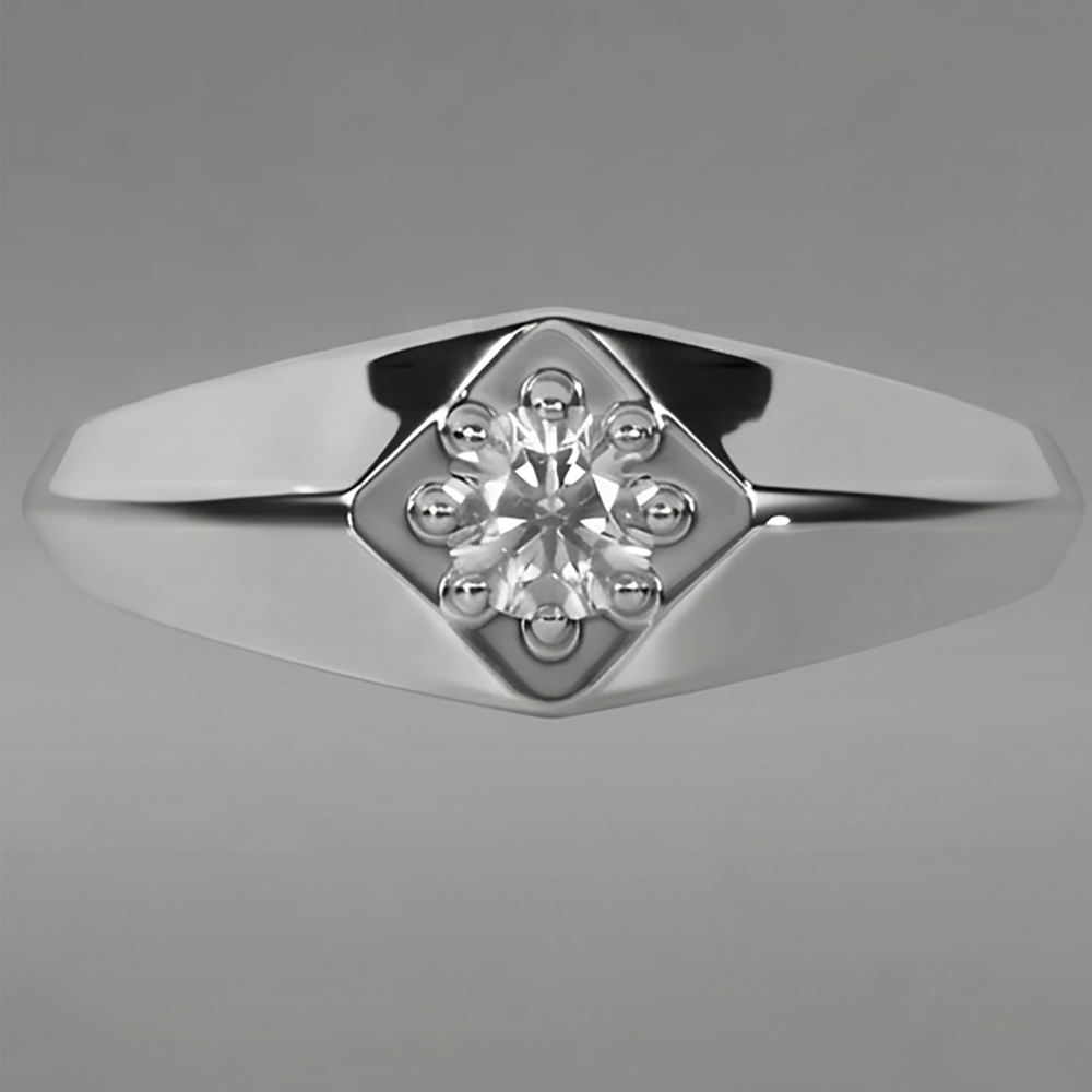 Weiß Gold Herren Ring Mit Echt Aus der Erde Abgebauter Natürlicher Diamant