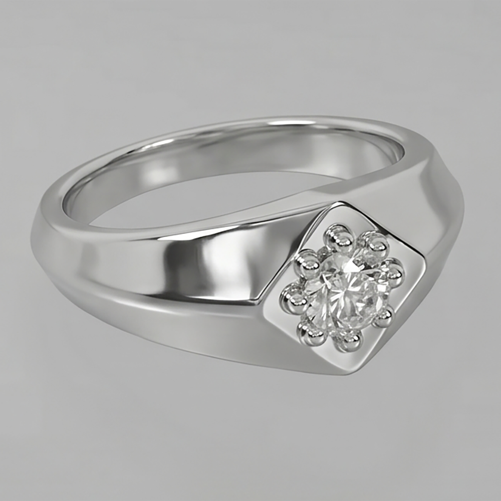 Weiß Gold Herren Ring Mit Echt Aus der Erde Abgebauter Natürlicher Diamant