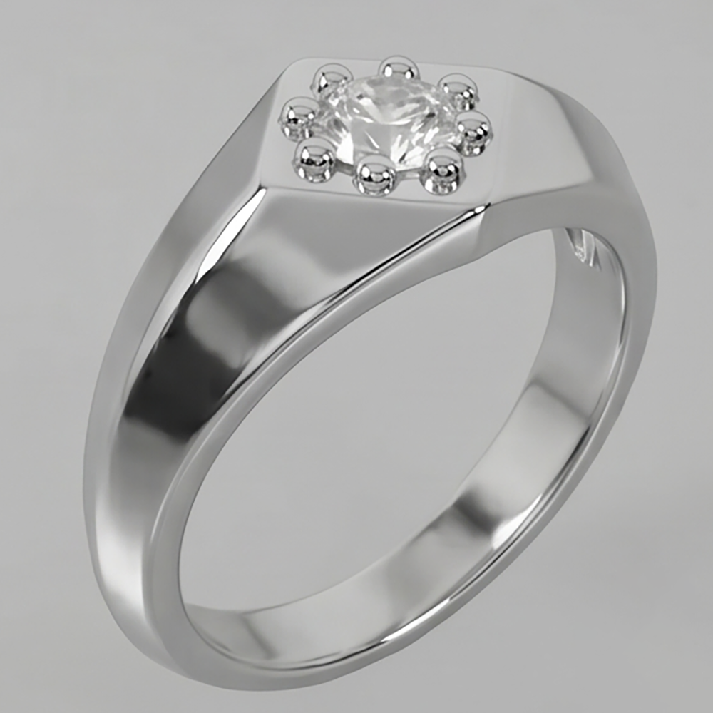 Weiß Gold Herren Ring Mit Echt Aus der Erde Abgebauter Natürlicher Diamant