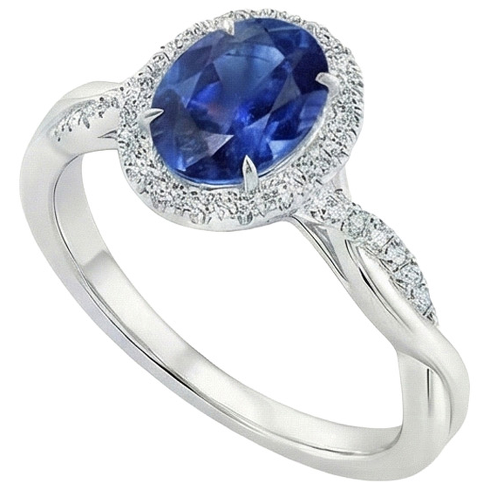 Weißer Aus der Erde Abgebauter Natürlicher Diamant Halo Ring Natürlicher blauer Saphir verdrehter Schaft 5 Karat