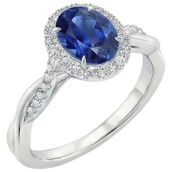 Weißer Aus der Erde Abgebauter Natürlicher Diamant Halo Ring Natürlicher blauer Saphir verdrehter Schaft 5 Karat