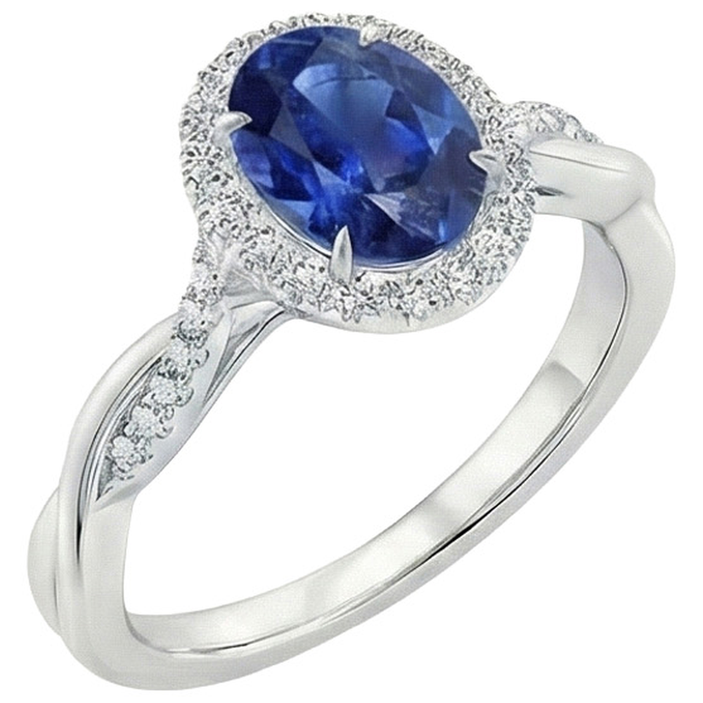 Weißer Aus der Erde Abgebauter Natürlicher Diamant Halo Ring Natürlicher blauer Saphir verdrehter Schaft 5 Karat