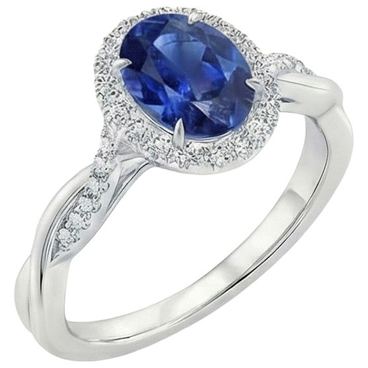 Weißer Aus der Erde Abgebauter Natürlicher Diamant Halo Ring Natürlicher blauer Saphir verdrehter Schaft 5 Karat