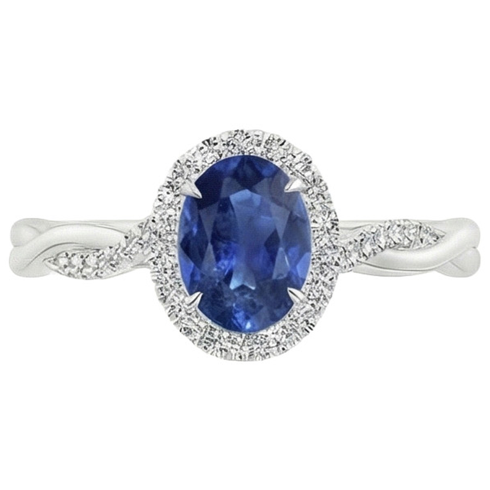 Weißer Aus der Erde Abgebauter Natürlicher Diamant Halo Ring Natürlicher blauer Saphir verdrehter Schaft 5 Karat