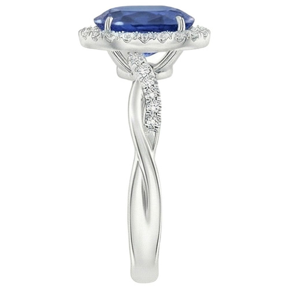 Weißer Aus der Erde Abgebauter Natürlicher Diamant Halo Ring Natürlicher blauer Saphir verdrehter Schaft 5 Karat