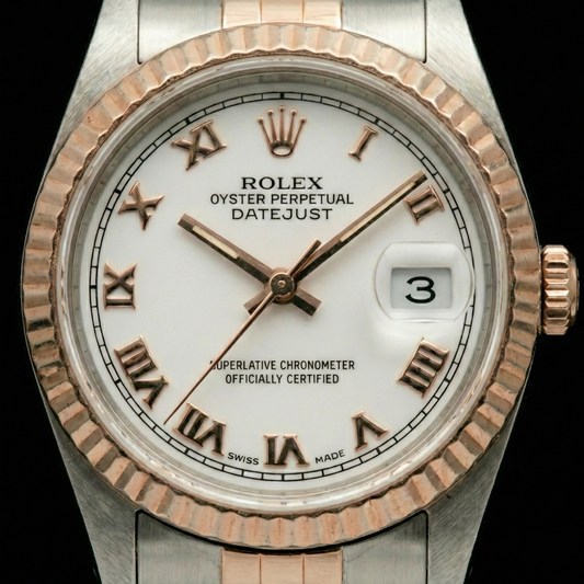 Weißes römisches Zifferblatt Rolex Datejust Damenuhr Oyster Perpetual