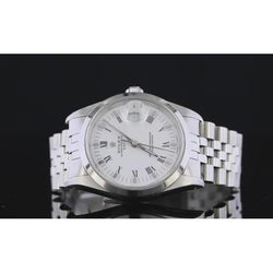 Weißes Jubilee-Armband mit Stick-Zifferblatt, Rolex Date 34 mm, Edelstahl