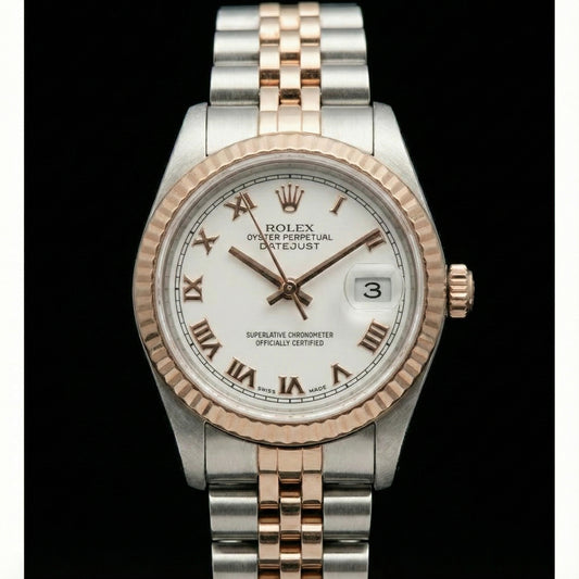Weißes römisches Zifferblatt Rolex Datejust Damenuhr Oyster Perpetual