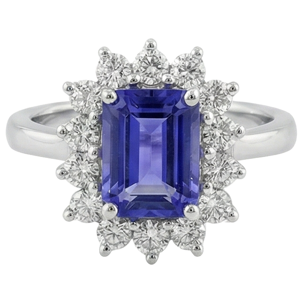 Weißgold 14K 10,75 Karat Tansanit und Aus der Erde Abgebauter Natürlicher Diamanten Ring